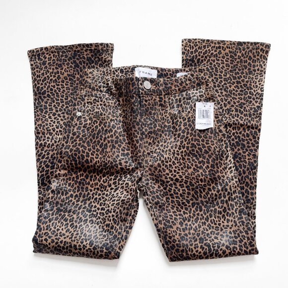 FRAME Le Crop Mini Boot Coated Jeans Leopard Size 23 NEW NWT - Picture 3 of 10